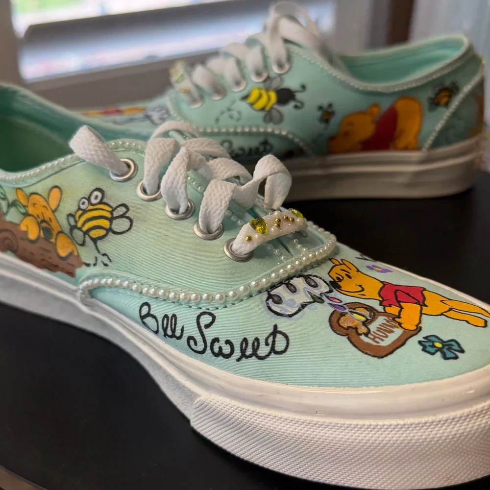 Hand embellished One of a kind Winnie The Pooh Themed Tennis shoe, size 6.5. - Picture 16 of 17